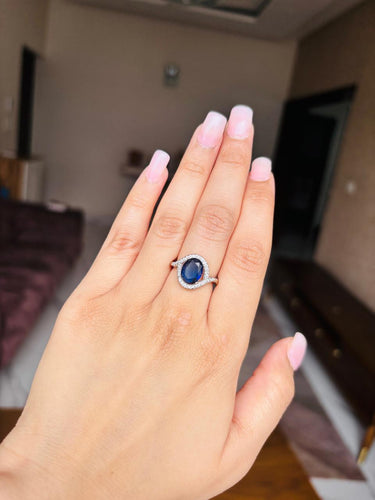 925 Silver Blue Oval Ring